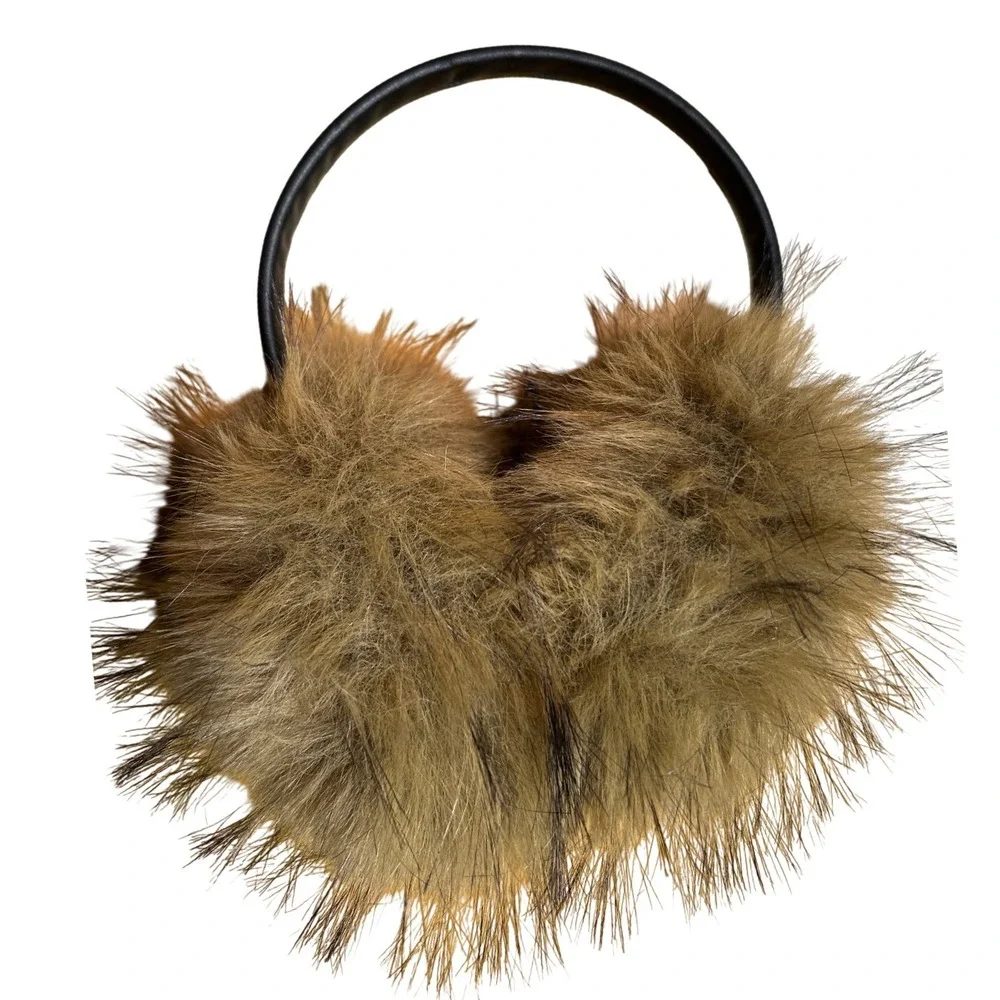 Faux Fur‎ Earmuffs Black Faux Leather Headband Winter Accessories